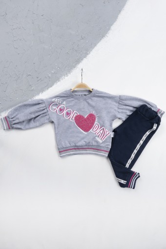 AGUCUK BABY - Agucuk Baby Kız Bebek 2'li Takım Kalp Desenli - Gri/Fuşya