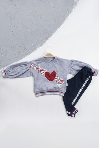 AGUCUK BABY - Agucuk Baby Kız Bebek 2'li Takım Kalp Desenli - Gri/Kırmızı