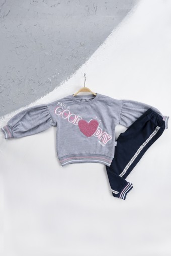 AGUCUK BABY - Agucuk Baby Kız Bebek 2'li Takım Kalp Desenli - Gri/Pembe