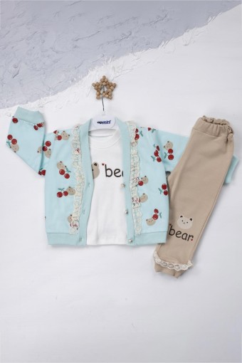 AGUCUK BABY - Agucuk Baby Kız Bebek Kiraz Dantelli 3'Lü Takım - Turkuaz