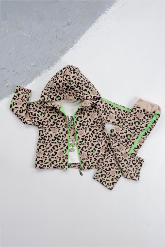 AGUCUK BABY - Agucuk Baby Kız Bebek Neon Leopar Baskılı 3'Lü Takım - Leopar/Yeşil