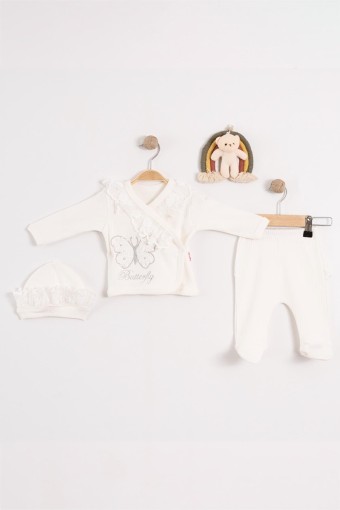 AGUCUK BABY - Agucuk Baby Kız Bebek Patikli Şapkalı Kelebek Dantelli Tulum