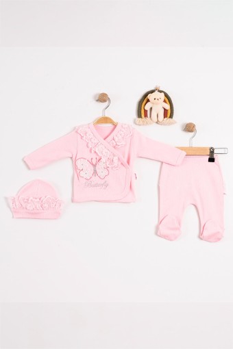 AGUCUK BABY - Agucuk Baby Kız Bebek Patikli Şapkalı Kelebek Dantelli Tulum (1)