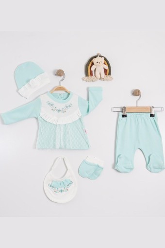 AGUCUK BABY - Agucuk Baby Kız Bebek Şapkalı Eldivenli Önlüklü Patikli Tulum Çiçek Nakışlı