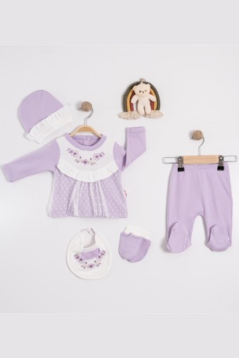 AGUCUK BABY - Agucuk Baby Kız Bebek Şapkalı Eldivenli Önlüklü Patikli Tulum Çiçek Nakışlı (1)