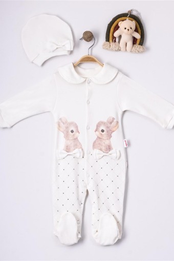 AGUCUK BABY - Agucuk Baby Kız Bebek Tulum Patikli Tavşan Desenli - Krem