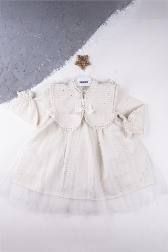 AGUCUK BABY - Agucuk Baby Kız Çocuk Elbise Tüllü Fistolu - Krem