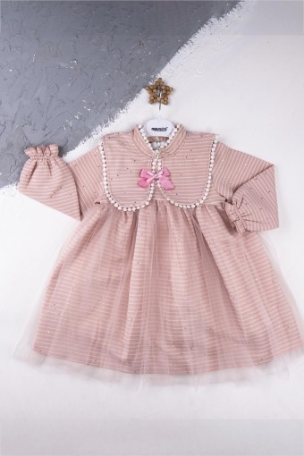 AGUCUK BABY - Agucuk Baby Kız Çocuk Elbise Tüllü Fistolu - Pudra Pembe