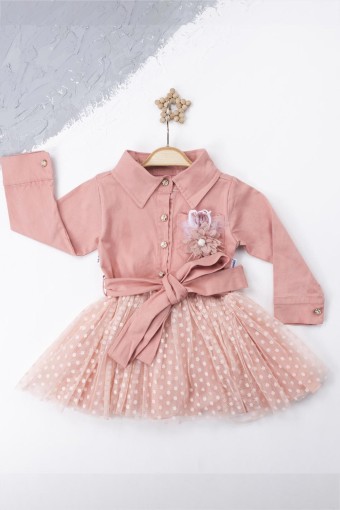 AGUCUK BABY - Agucuk Baby Kız Çocuk Tüllü Cepli Minnieli Elbise - Gülkurusu