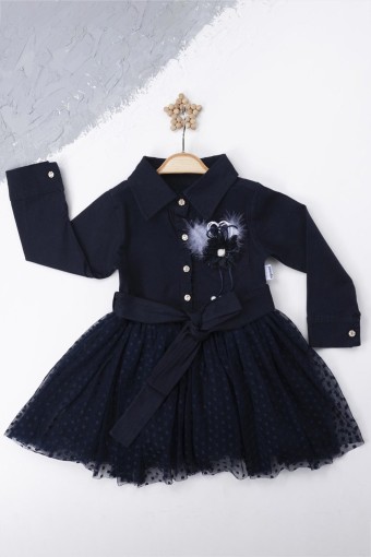 AGUCUK BABY - Agucuk Baby Kız Çocuk Tüllü Cepli Minnieli Elbise - Lacivert
