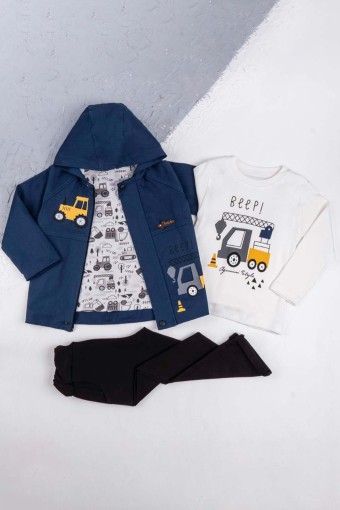 AGUCUK BABY - Agumini Erkek Bebek 3'lü Ceket Takım Traktör Baskılı - Lacivert