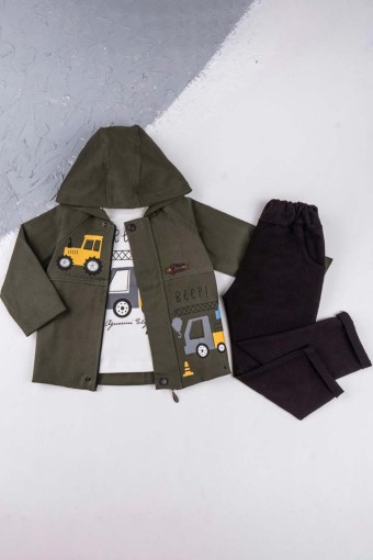 AGUCUK BABY - Agumini Erkek Bebek 3'lü Ceket Takım Traktör Baskılı - Yeşil