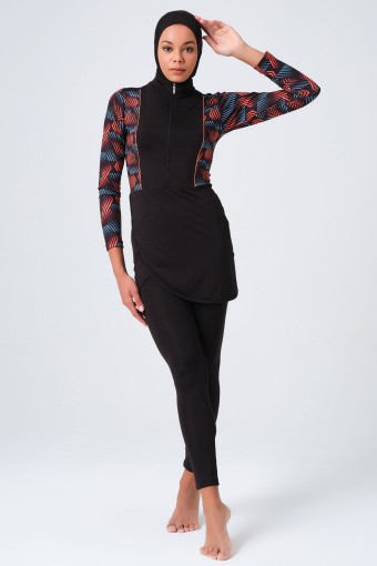 ALFASA - Alfasa Kadın Dalga Anvelop Etekli Tesettür Mayo - Siyah