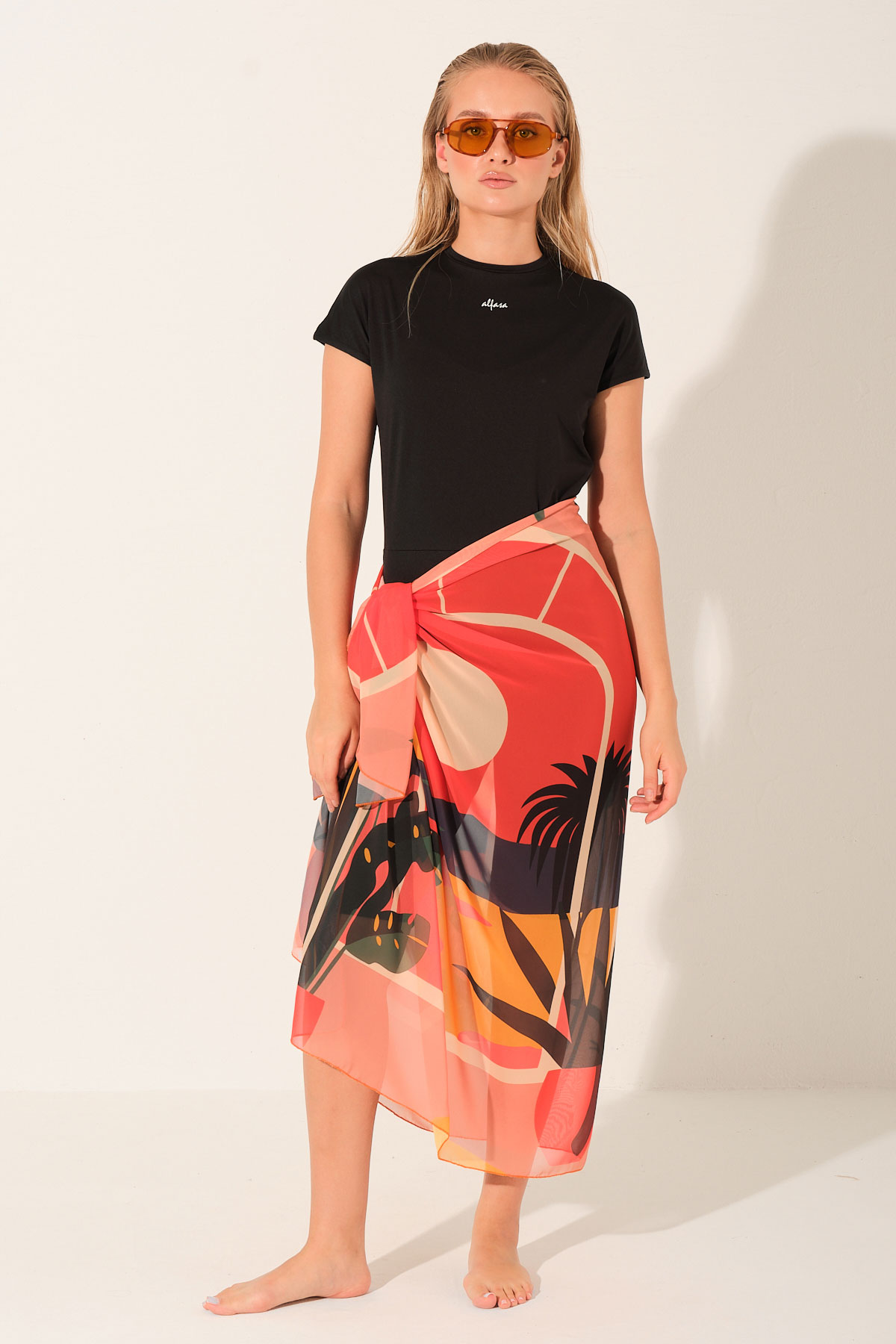 Alfasa Kadın Desenli Pareo Tül - Thumbnail