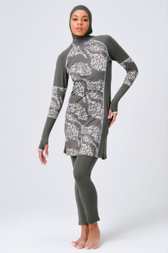 ALFASA - Alfasa Kadın Papatya Karyoka Süslemeli Tesettür Mayo - Haki Yeşili