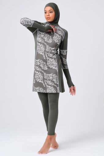 ALFASA - Alfasa Kadın Papatya Karyoka Süslemeli Tesettür Mayo - Haki Yeşili (1)