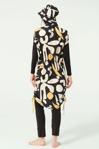 ALFASA - Alfasa Kadın Tam Kapalı Tesettür Mayo Beli Lastikli Likralı Düz Paça Desenli - Siyah (1)