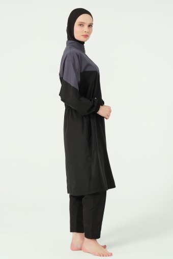 ALFASA - Alfasa Kadın Tam Kapalı Tesettür Mayo Beli Lastikli Paraşüt Kumaş Düz Paça - Antrasit (1)