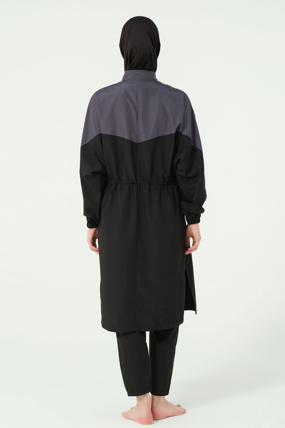 Alfasa Kadın Tam Kapalı Tesettür Mayo Beli Lastikli Paraşüt Kumaş Düz Paça - Antrasit - Thumbnail