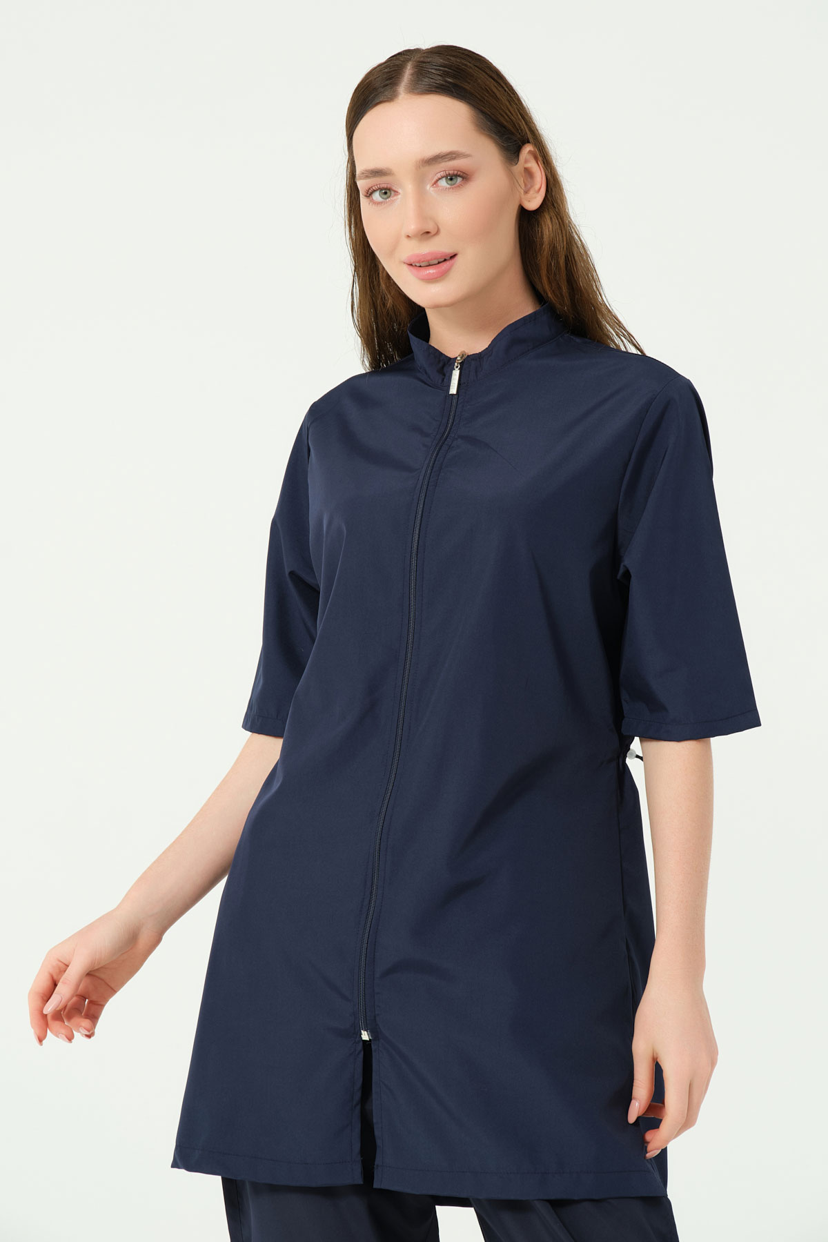 Alfasa Kadın Yarı Kapalı Mayo Fermuarlı Paraşüt Düz Paça Bel Lastikli - Lacivert - Thumbnail