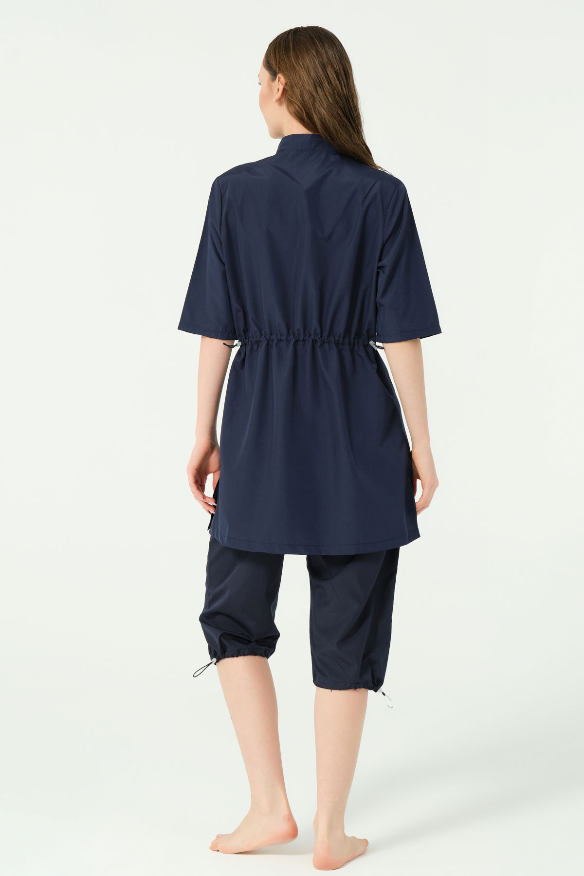 Alfasa Kadın Yarı Kapalı Mayo Fermuarlı Paraşüt Düz Paça Bel Lastikli - Lacivert - Thumbnail