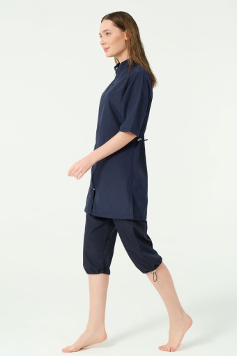 ALFASA - Alfasa Kadın Yarı Kapalı Mayo Fermuarlı Paraşüt Düz Paça Bel Lastikli - Lacivert (1)