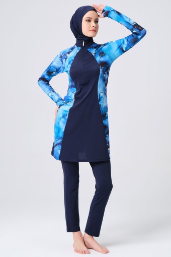 ALFASA - Alfasa Kadın Yüzücü Parmak Geçirmeli Tam Kapalı Tesettür Mayo - Lacivert