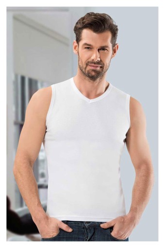 ANIT OUTLET - Anıt Erkek Ribana Sıfır Kol Atlet V Yaka - Beyaz - 4 (M)