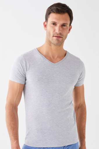 ANIT - Anıt Erkek Yarım Kol Atlet Ribana V Yaka - Gri - 7 (2XL)