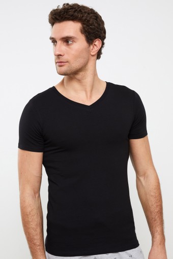 ANIT - Anıt Erkek Yarım Kol Atlet Ribana V Yaka - Siyah - 6 (XL)