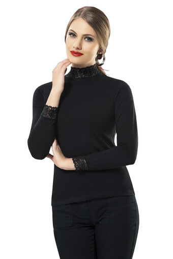 ANIT OUTLET - Anıt Kadın Pamuk Balıkçı Yaka Dantelli Uzun Kol Atlet (1)