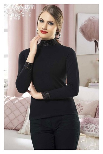 ANIT OUTLET - Anıt Kadın Pamuk Balıkçı Yaka Dantelli Uzun Kol Atlet