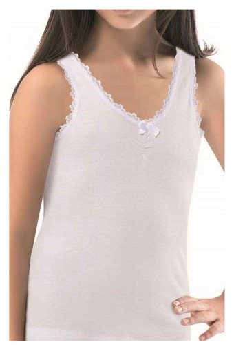 ANIT OUTLET - Anıt Kız Çocuk Kalın Askılı Kalpli Büzgülü Ribana Atlet - Beyaz - 3-4 Yaş