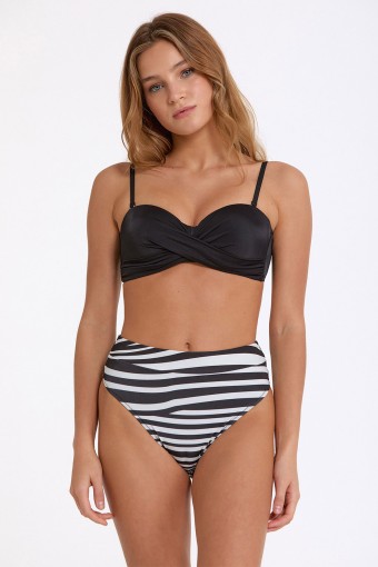 ARGENTO - Argento Kadın Bikini Takımı Double Push Up Yüksel Bel Zebra Desenli - Siyah/Beyaz