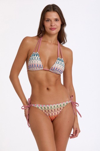 ARGENTO - Argento Kadın Bikini Takımı İpli Üçgen Triko - Pudra