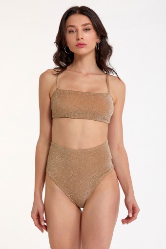 ARGENTO - Argento Kadın Bikini Takımı Straplez Simli - Gold Simli
