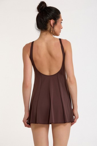 ARGENTO - Argento Kadın Elbise Mayo Askılı Desenli - Kahverengi (1)