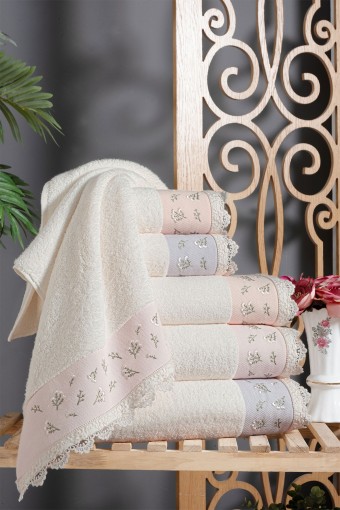 ARLİVA - Arliva Banyo Havlusu Bukle Nakışlı Dantelli 90x150 Meyra