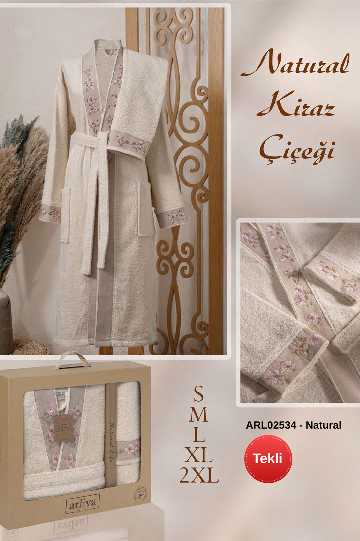 Arliva Bornoz Set Kimono Kiraz Çiçeği - Thumbnail