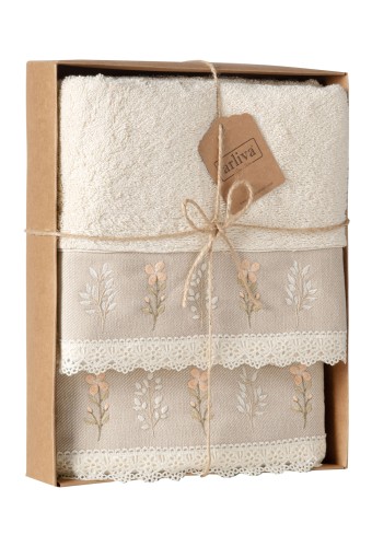 ARLİVA - Arliva El-Yüz Havlusu 50x90 Natural Bukle Nakışlı Dantelli (1)