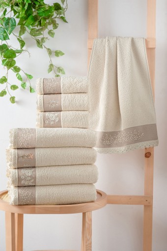 ARLİVA - Arliva El-Yüz Havlusu 50x90 Natural Bukle Nakışlı Dantelli