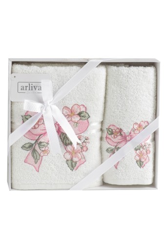 ARLİVA - Arliva Havlu Set 30X50 50x85 2'li Bukle Nakışlı Çiçek Fiyonk