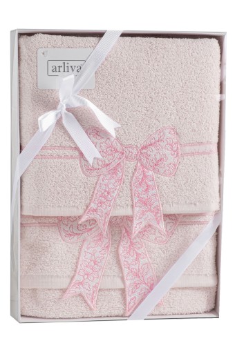 ARLİVA - Arliva Havlu Set 50x85 70x140 2'li Bukle Nakışlı 3D Fiyonk