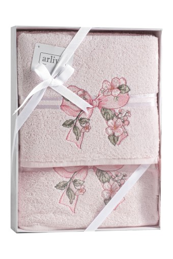 ARLİVA - Arliva Havlu Set 50x85 70x140 2'li Bukle Nakışlı Çiçek Fiyonk