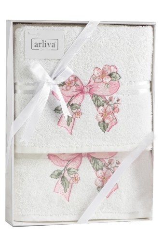 ARLİVA - Arliva Havlu Set 50x85 70x140 2'li Bukle Nakışlı Çiçek Fiyonk