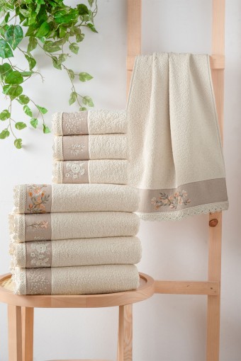 ARLİVA - Arliva Havlu Set 50x90 90x150 2'li Bukle Dantelli Natural