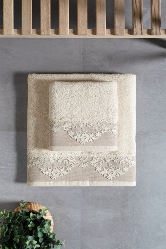 ARLİVA - Arliva Havlu Set 50x90 90x150 2'li Bukle Dantelli Natural