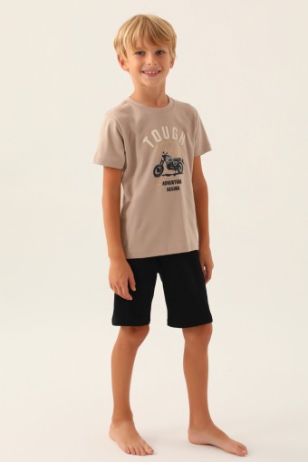 ARNETTA - Arnetta Erkek Çocuk Bermuda Takım Kısa Kollu Bisiklet Yaka Süprem - Kum