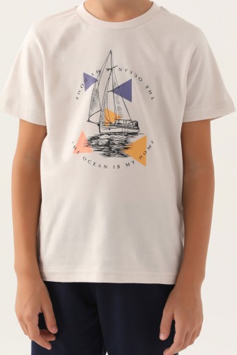 ARNETTA - Arnetta Erkek Çocuk Pijama Takım Kısa Kollu Bisiklet Yaka Süprem - Taş (1)