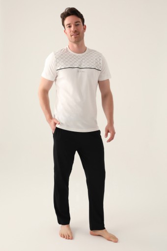 ARNETTA - Arnetta Erkek Pijama Takım Kısa Kollu Bisiklet Yaka Süprem Büyük Beden - Krem